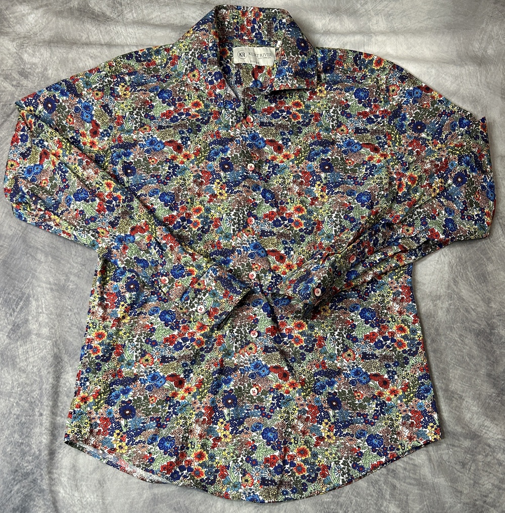 Kurt River Shirt Mens Medium Multicolor Floral Cotton Slim Fit Long Sleeve